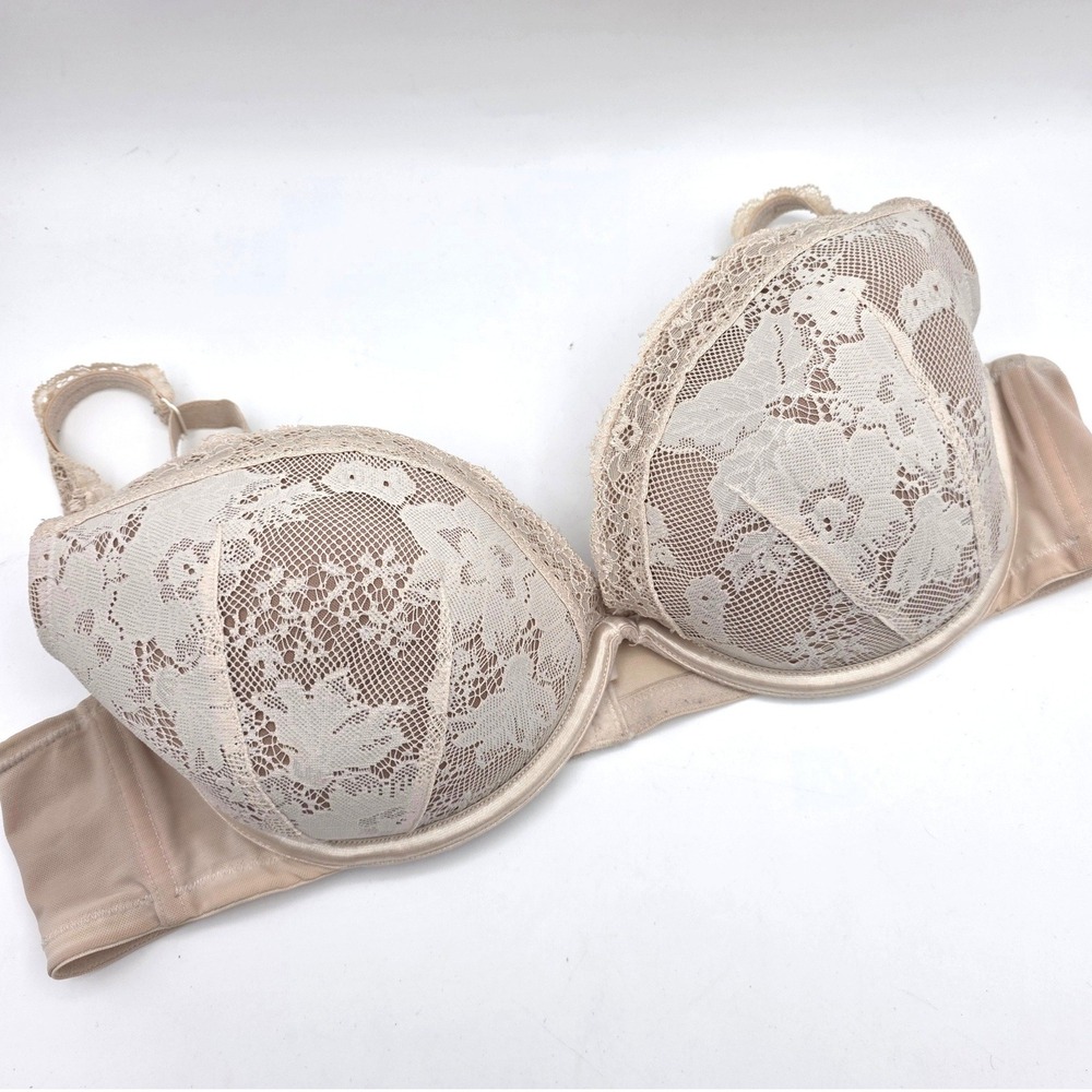 Cacique Beige Floral Lace Underwire Balconette Bra 44B Plus Size Nude